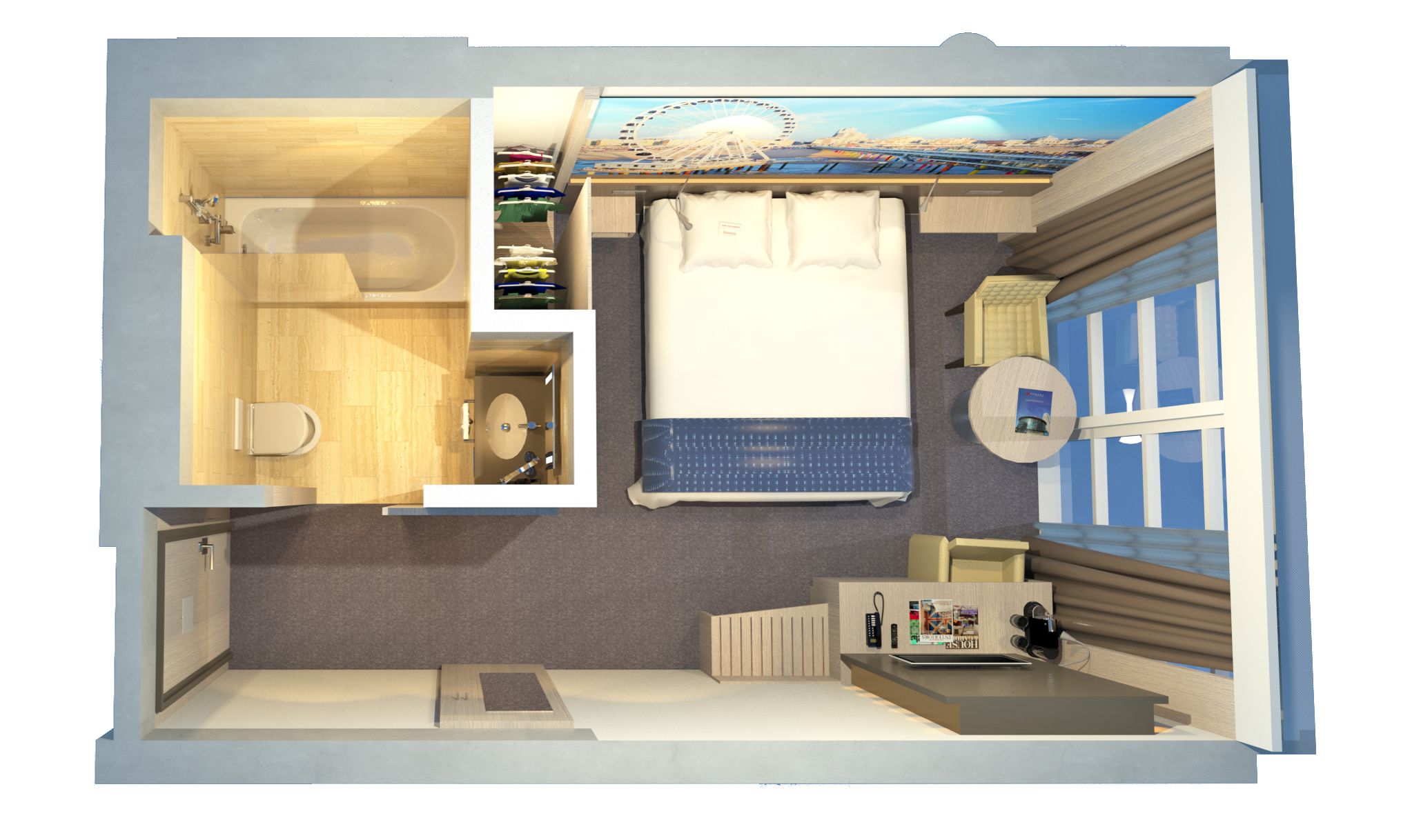 room, 1 king bed, bathtub | floor plan