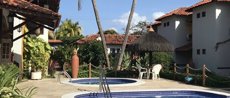 Outdoor pool, pool loungers