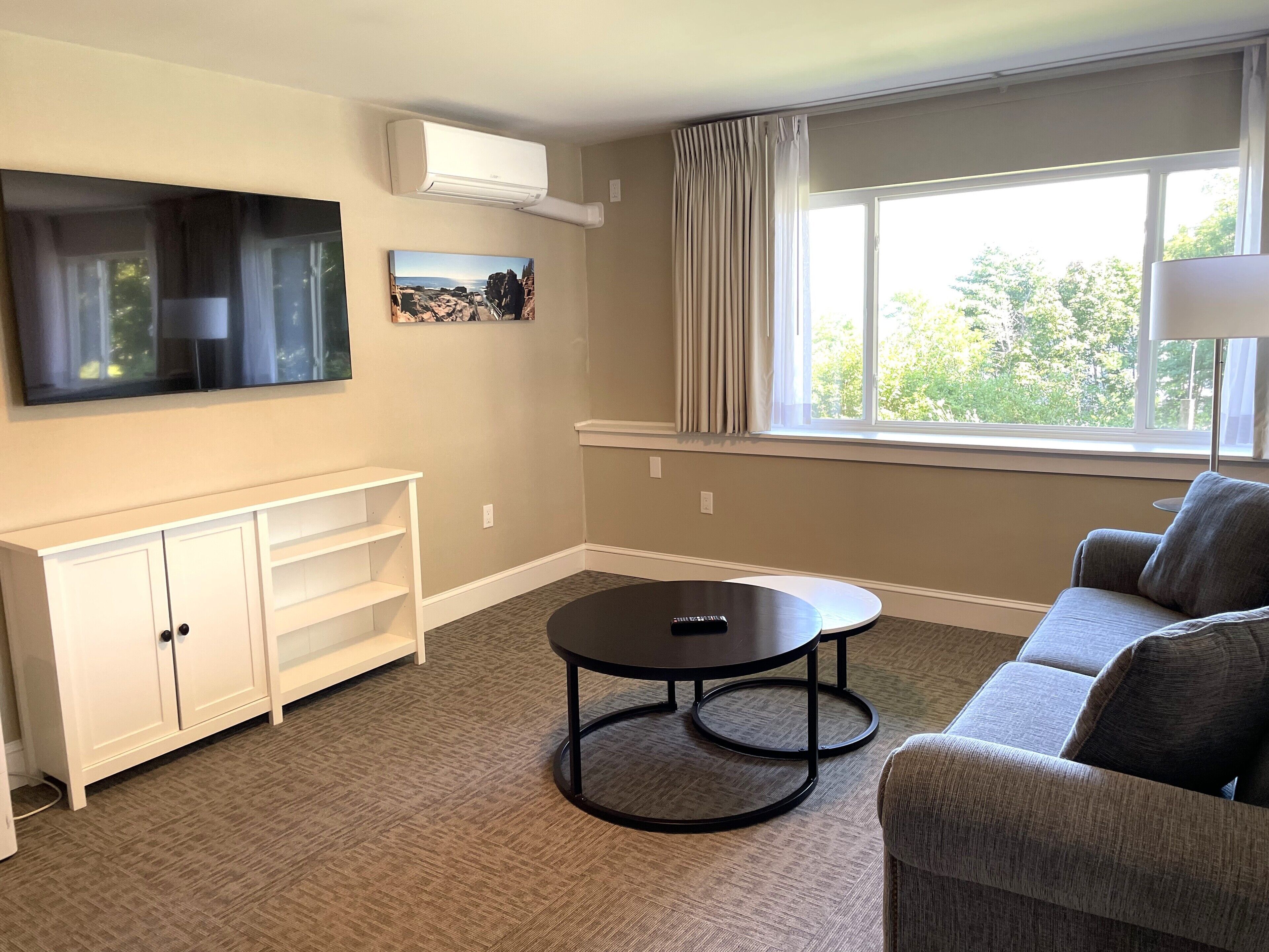 deluxe suite, 1 king bed with sofa bed, ocean view (ground floor) | living area | tv