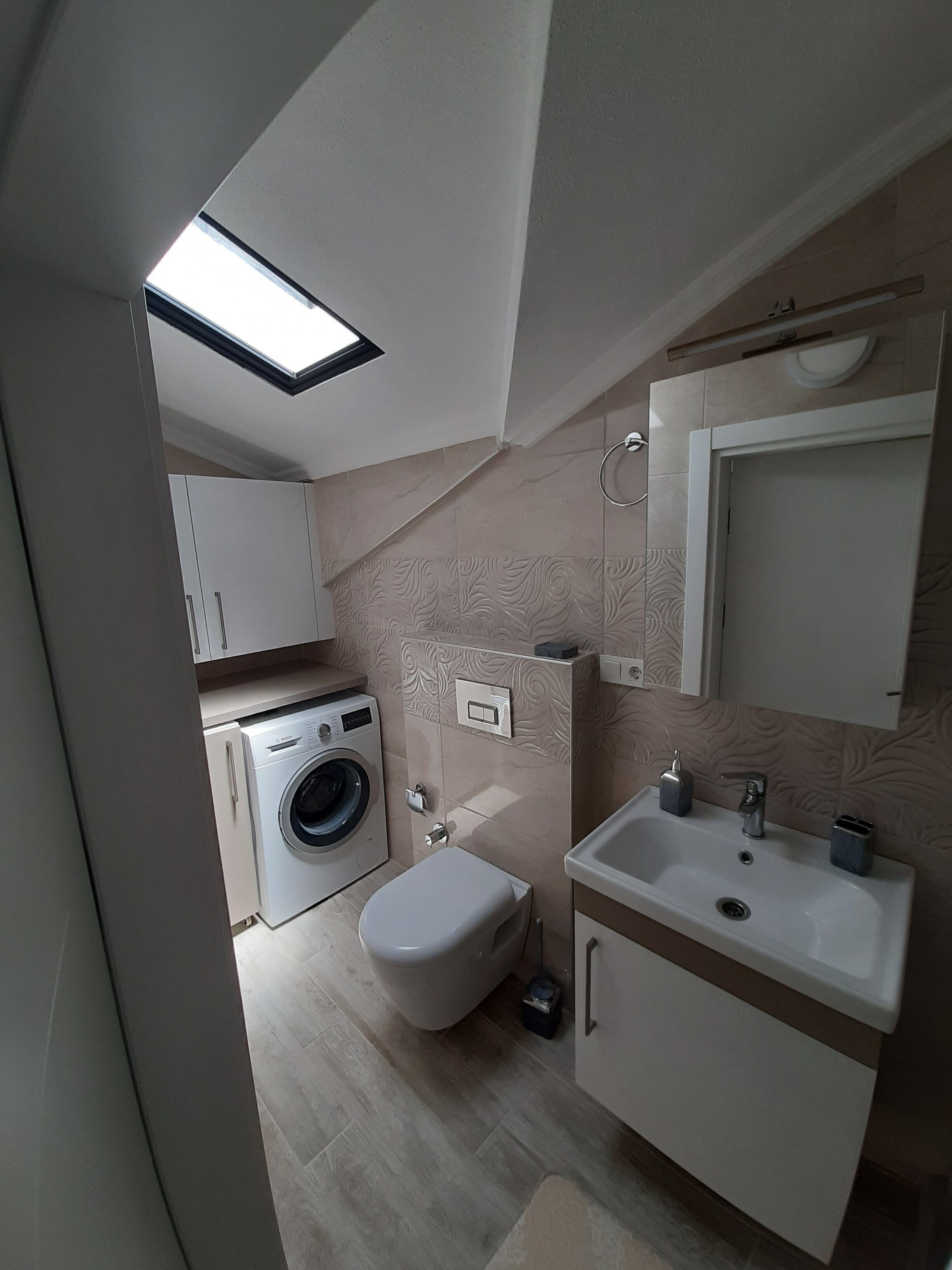 family duplex | bathroom | hair dryer, slippers, towels, soap