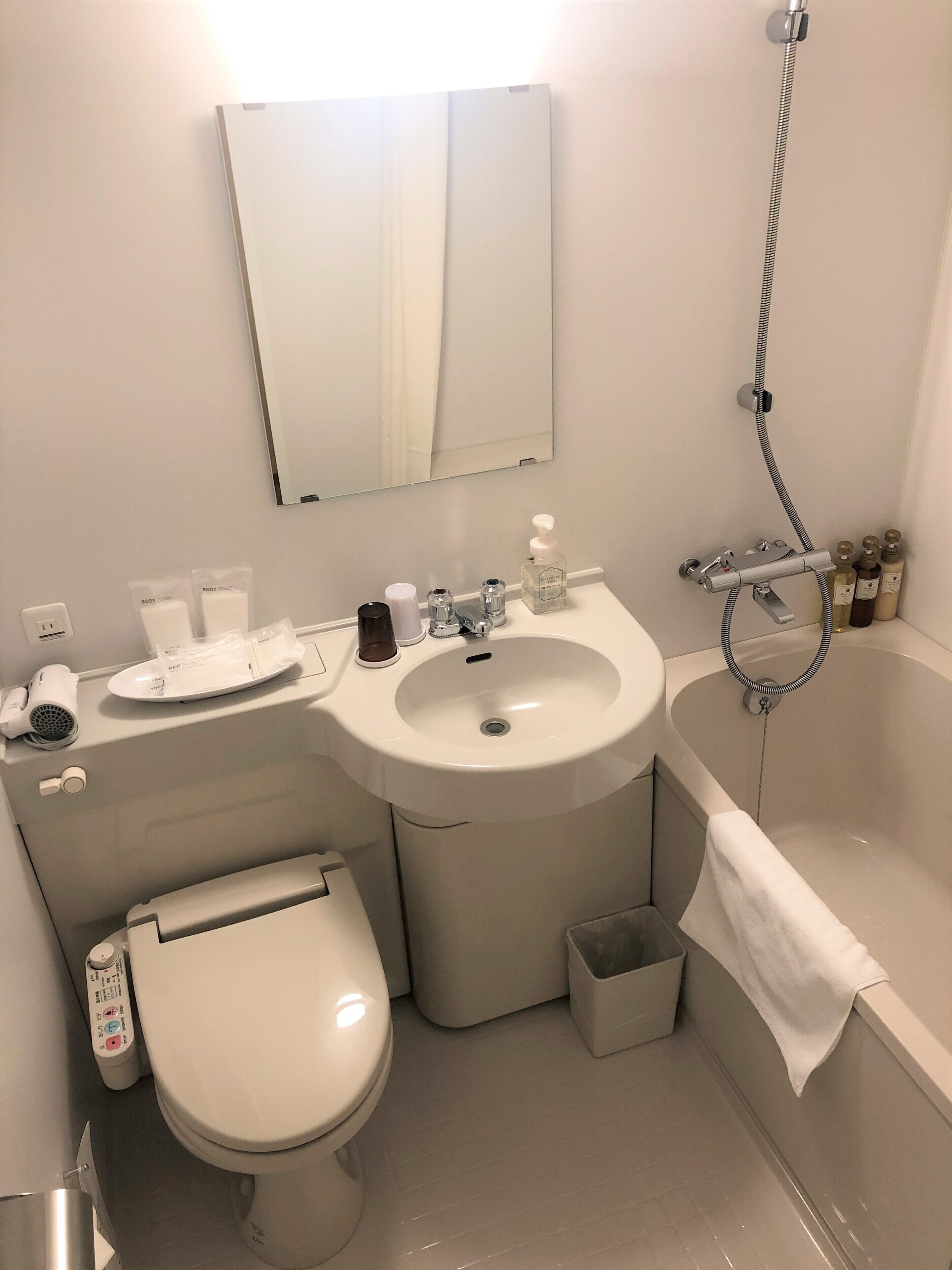 free toiletries, hair dryer, slippers, bidet