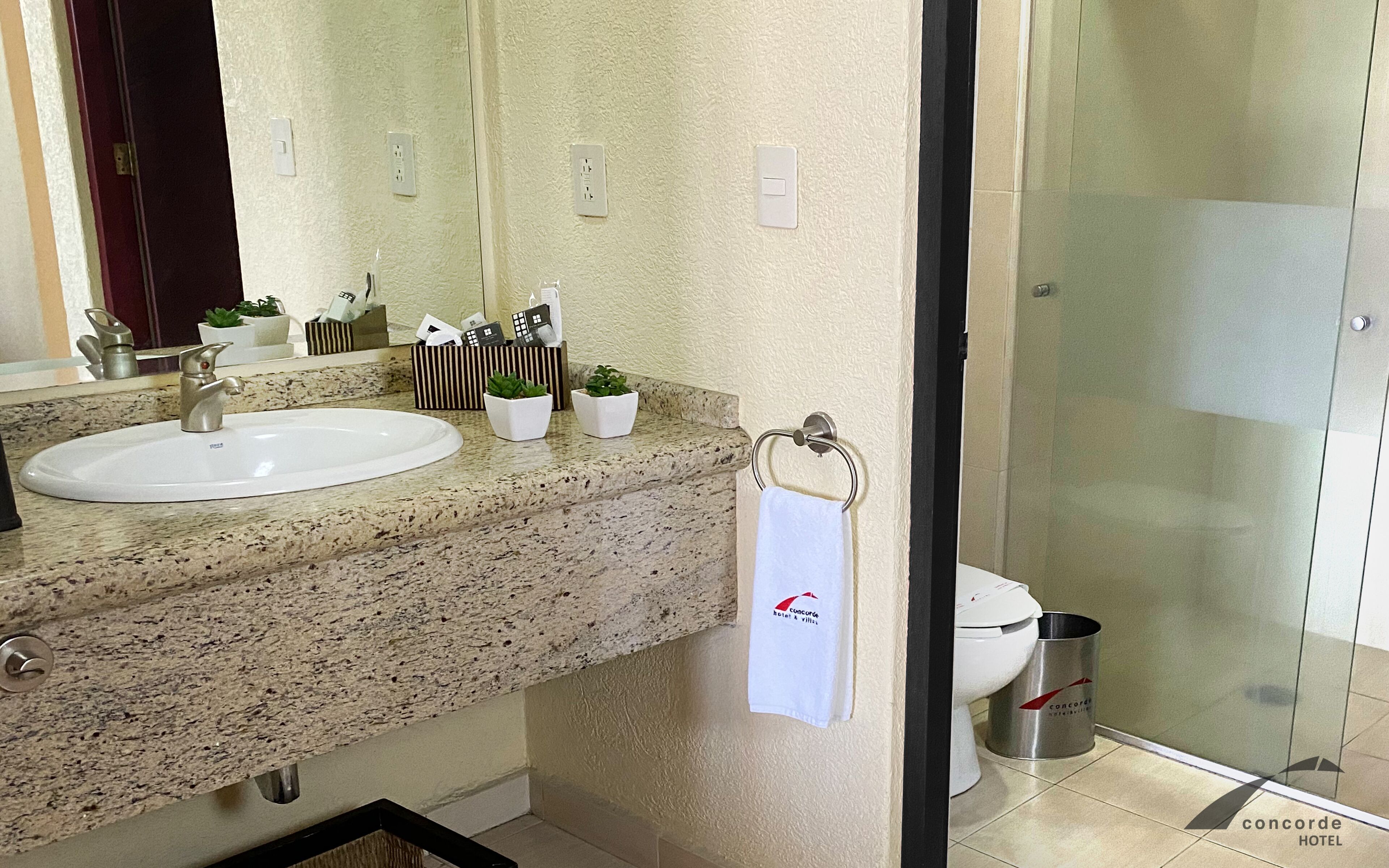 free toiletries, hair dryer, towels