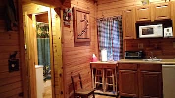 Fridge, microwave, coffee/tea maker, toaster