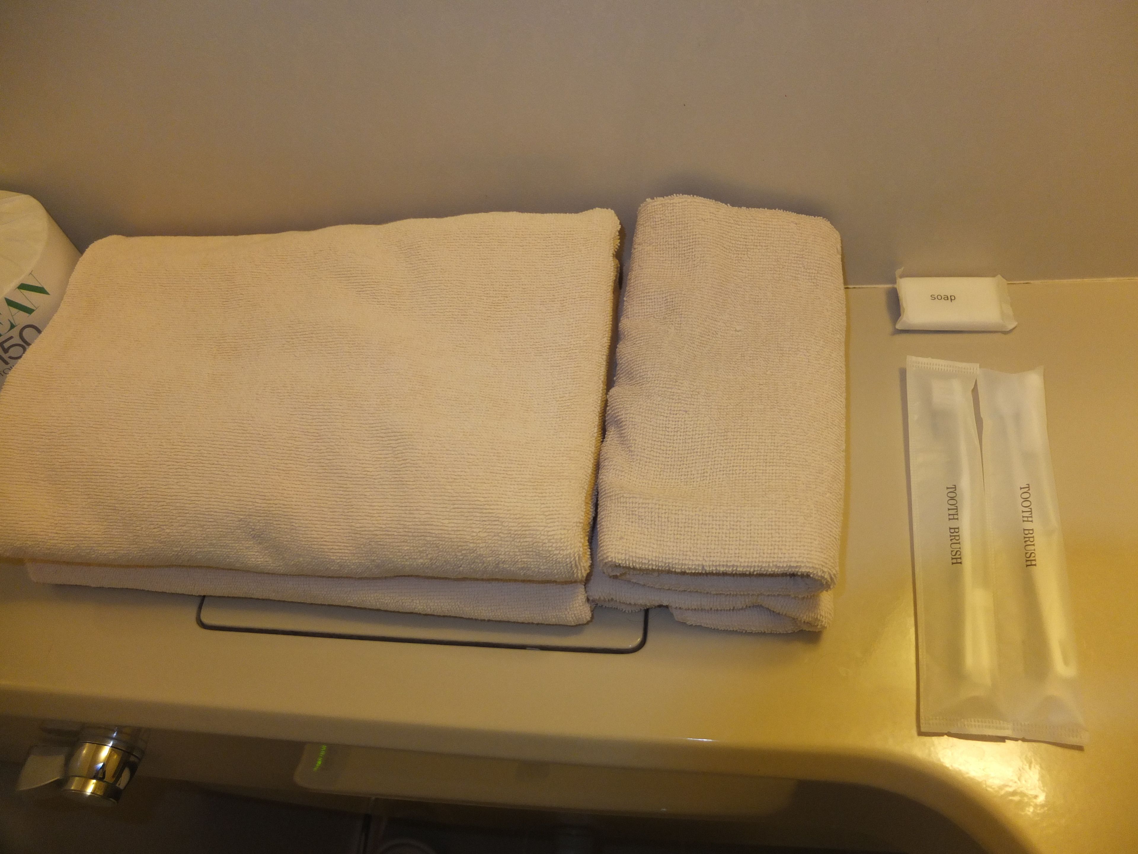 combined shower/bathtub, free toiletries, hair dryer, slippers