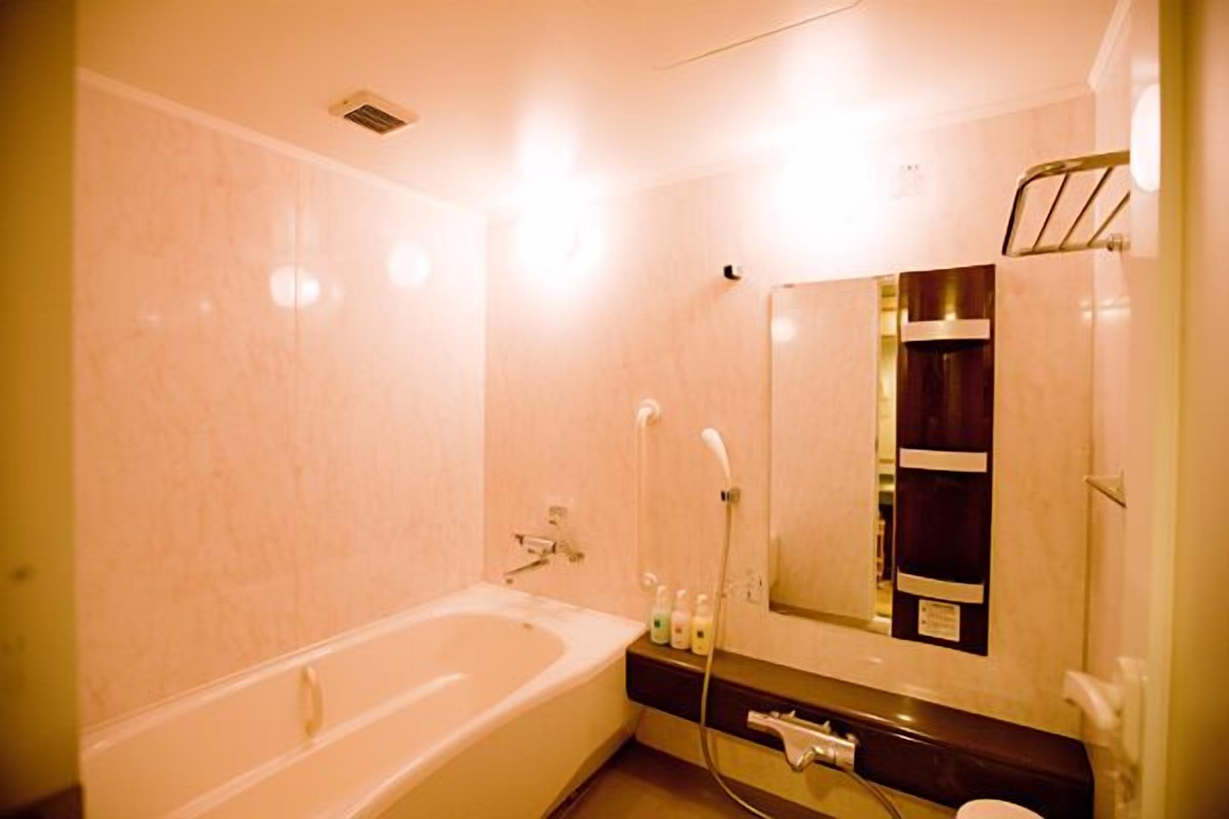 combined shower/bathtub, deep-soaking bathtub, free toiletries