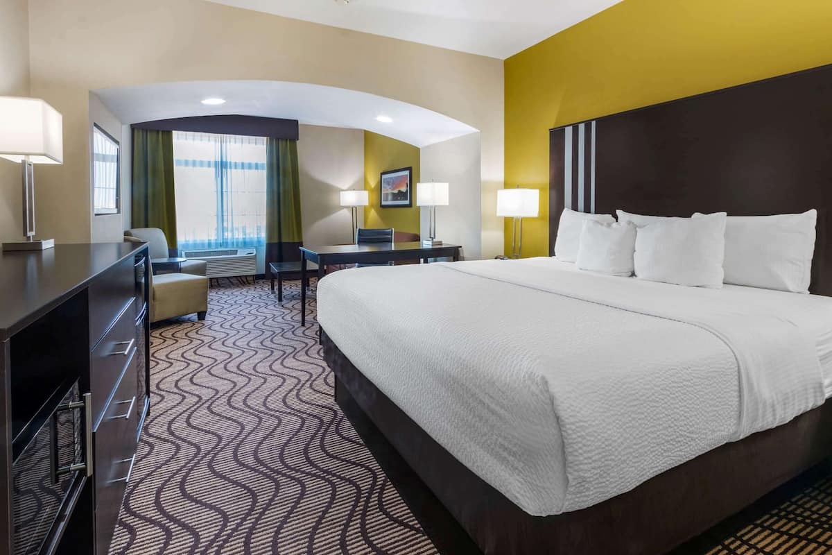 premium bedding, pillow-top beds, desk, blackout curtains