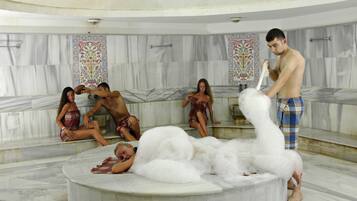 Sauna, turkkilainen sauna, vartalohoitoja, kuumakivihierontaa