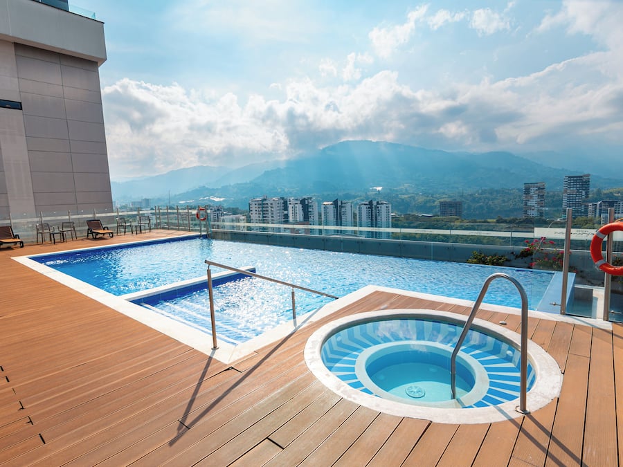 Outdoor pool, sun loungers
