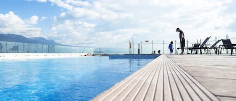 Outdoor pool, pool loungers