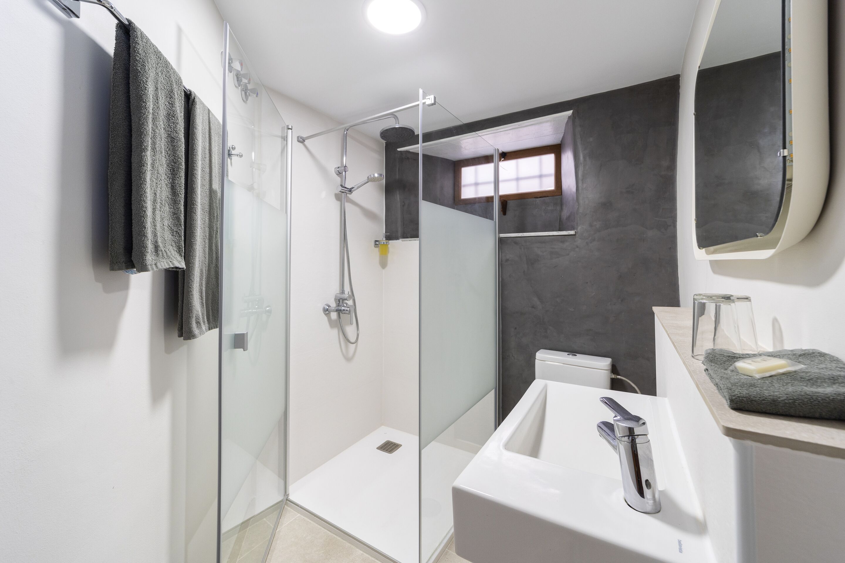 comfort double room, 1 queen bed | bathroom | shower, free toiletries, hair dryer, towels