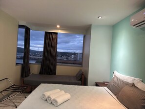 Individually decorated, individually furnished, desk, laptop workspace