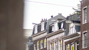Vista de una calle con un edificio que tiene una tienda con un letrero que dice 'Cup of Dreams'.