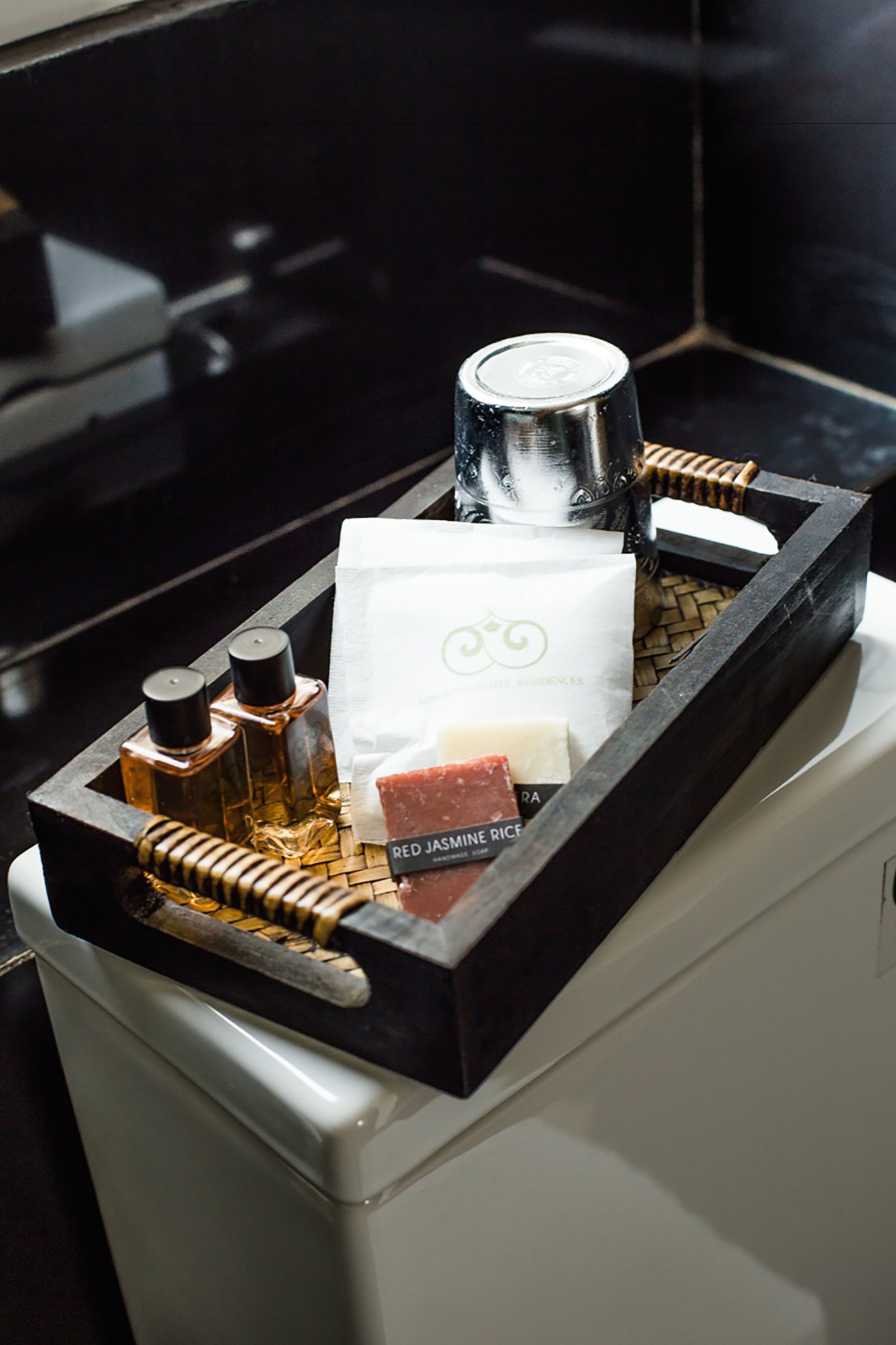 shower, hydromassage showerhead, designer toiletries, hair dryer