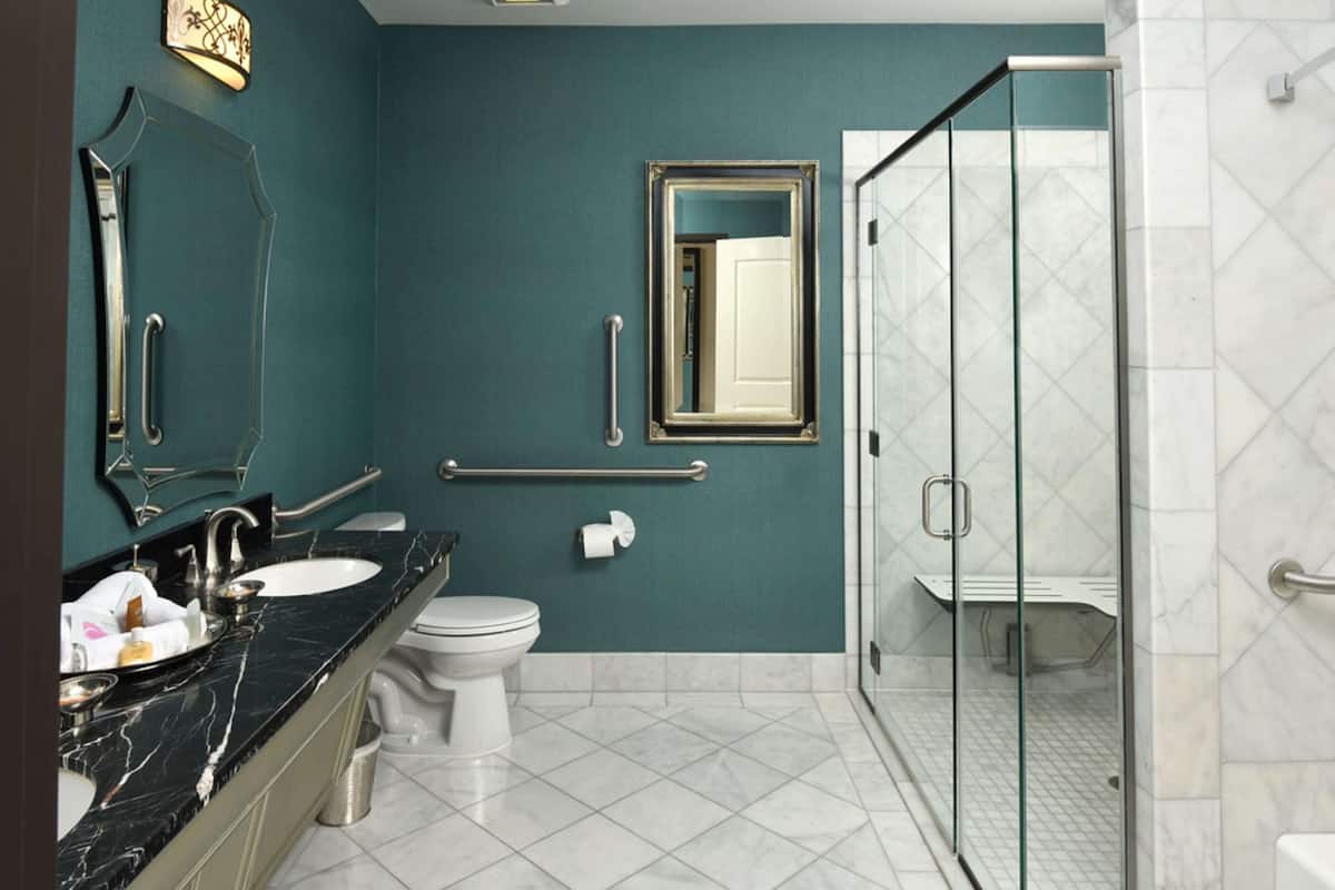 separate bathtub and shower, deep-soaking bathtub, free toiletries