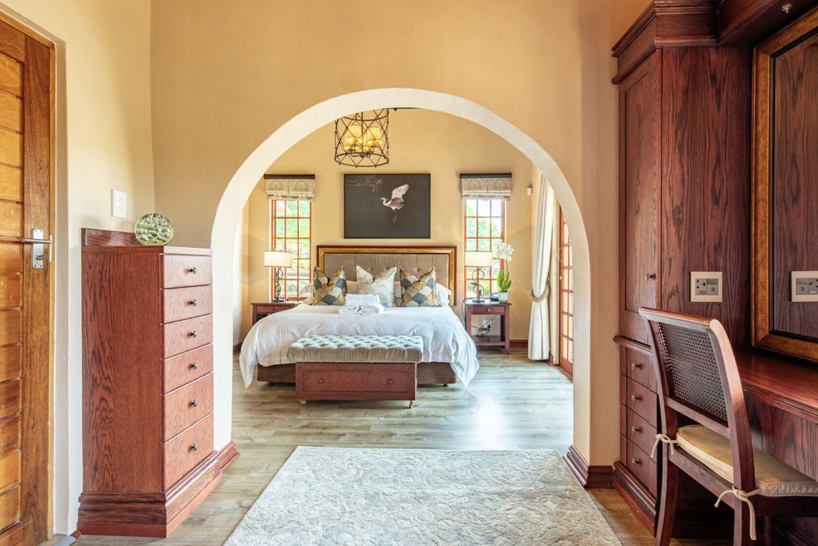 Premium bedding, desk, iron/ironing board, bed sheets