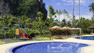 Outdoor pool, open 8:00 AM to 7:00 PM, pool umbrellas, pool loungers