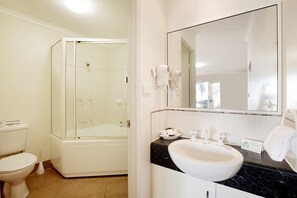 Shower, free toiletries, hair dryer, towels