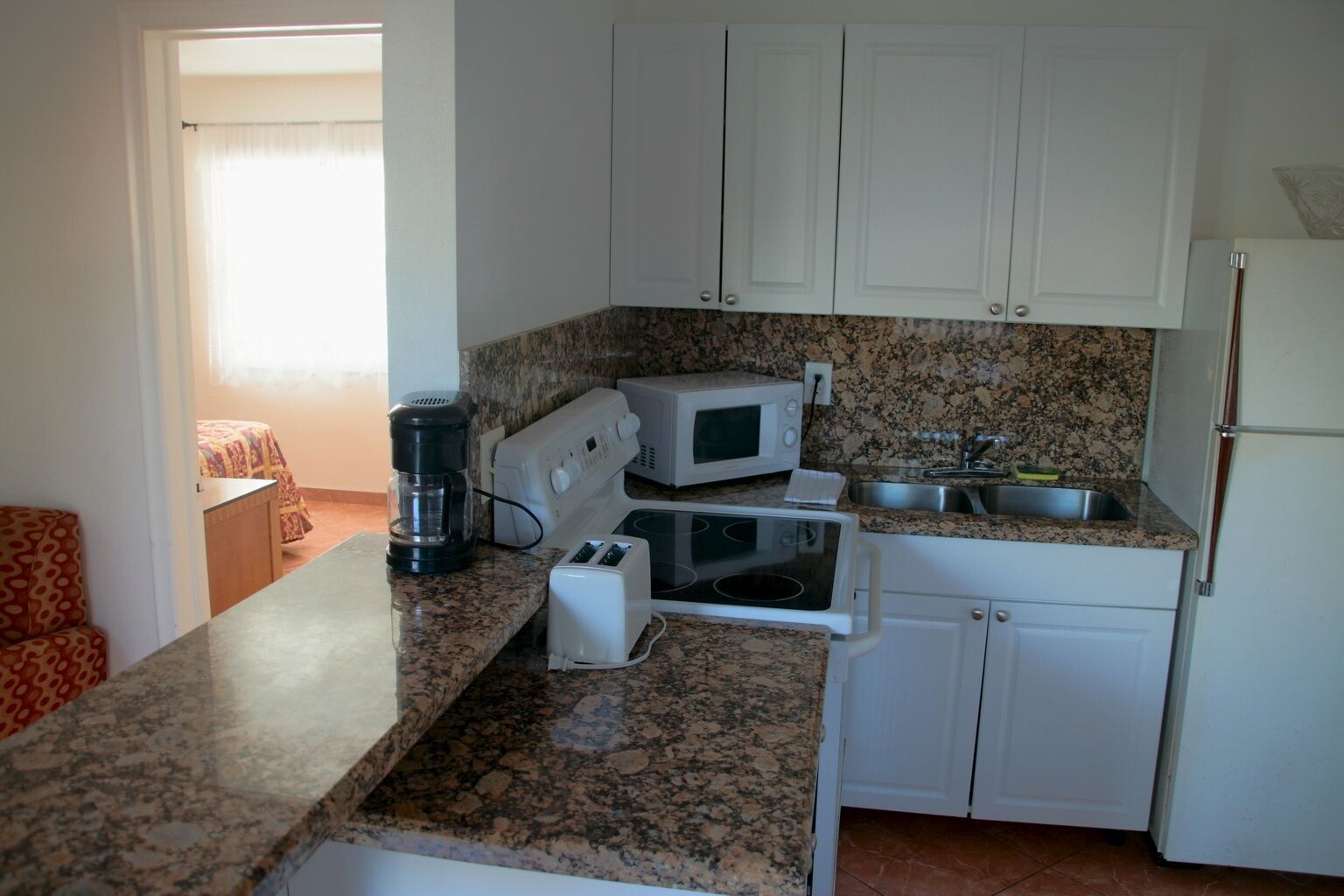 Departamento, 1 habitación | Cocina privada | Refrigerador con congelador, microondas y cafetera y tetera 