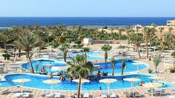 Indoor pool, 3 outdoor pools, pool umbrellas, sun loungers