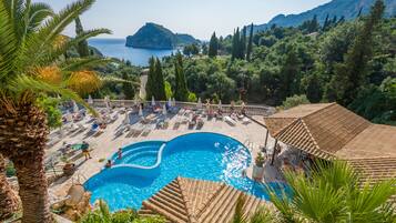 2 outdoor pools, pool umbrellas, pool loungers