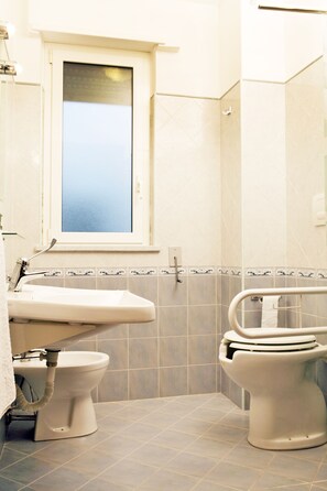 Regadera, secadora de cabello, bidet, toallas 