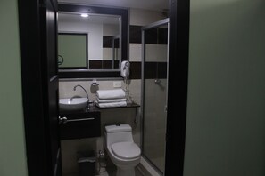 Shower, free toiletries, hair dryer, towels
