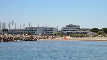 On the beach, white sand