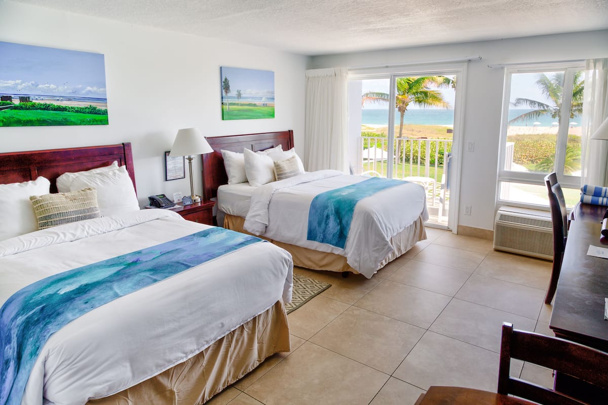 Studio, 2 Double Beds, Oceanfront | Desk, blackout curtains, soundproofing, iron/ironing board