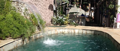 Outdoor pool, pool umbrellas