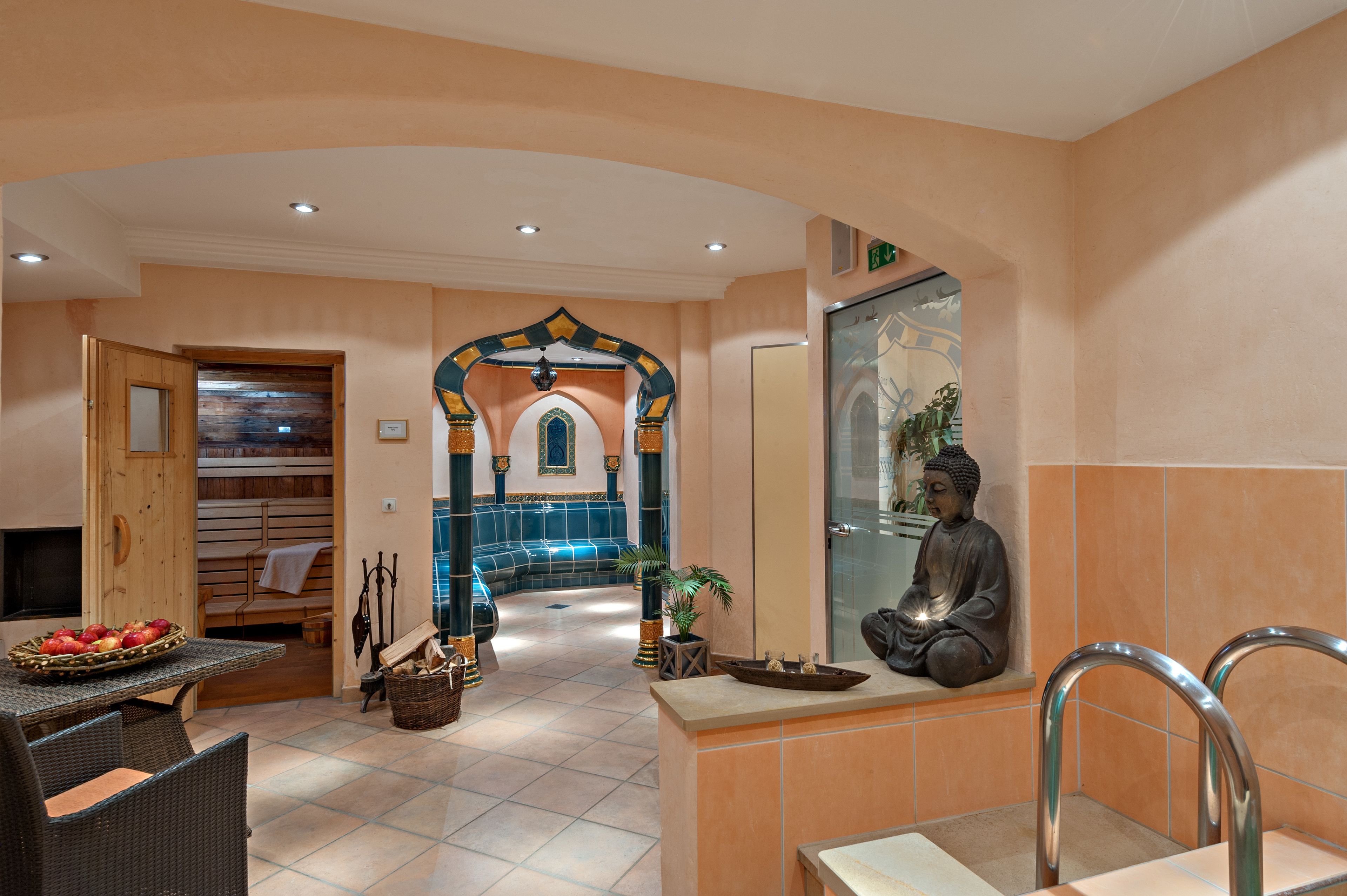 steam room, facials, manicures and pedicures