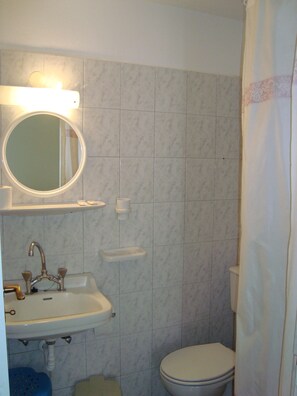 Habitación estándar | Baño | Ducha, artículos de higiene personal gratuitos y secador de pelo