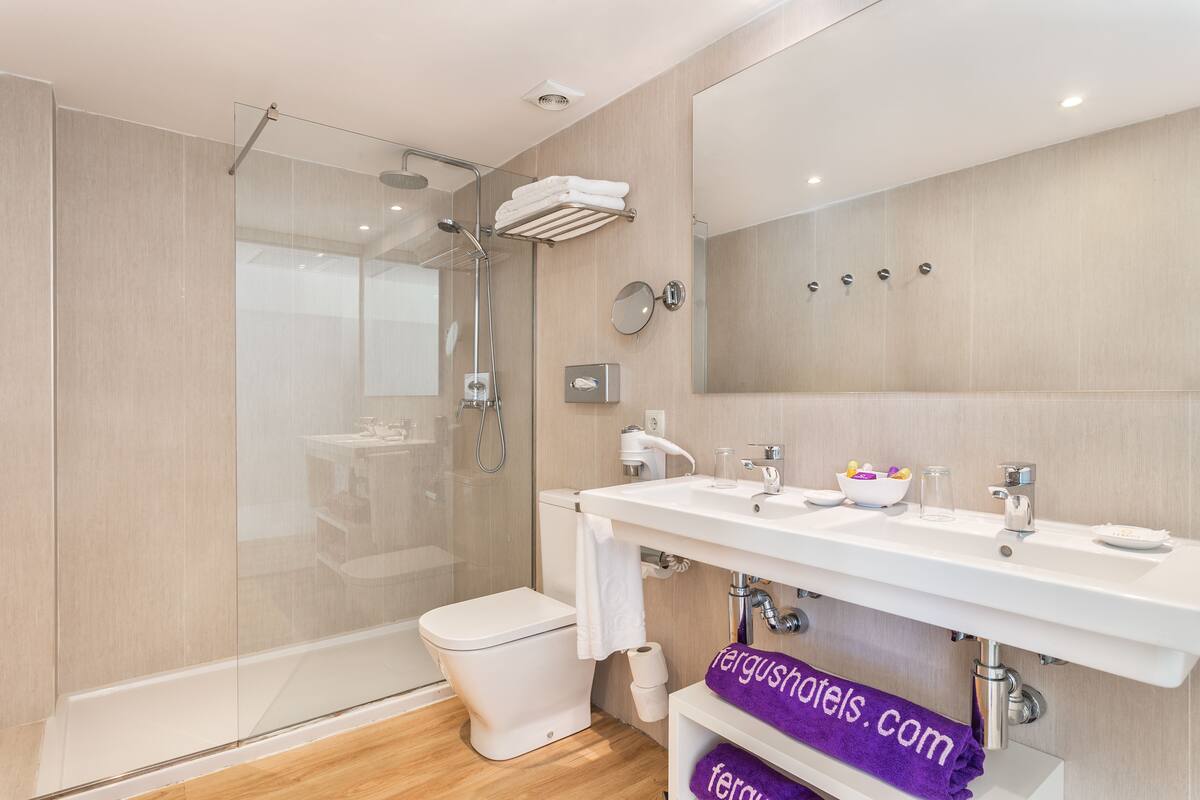 free toiletries, hair dryer, towels