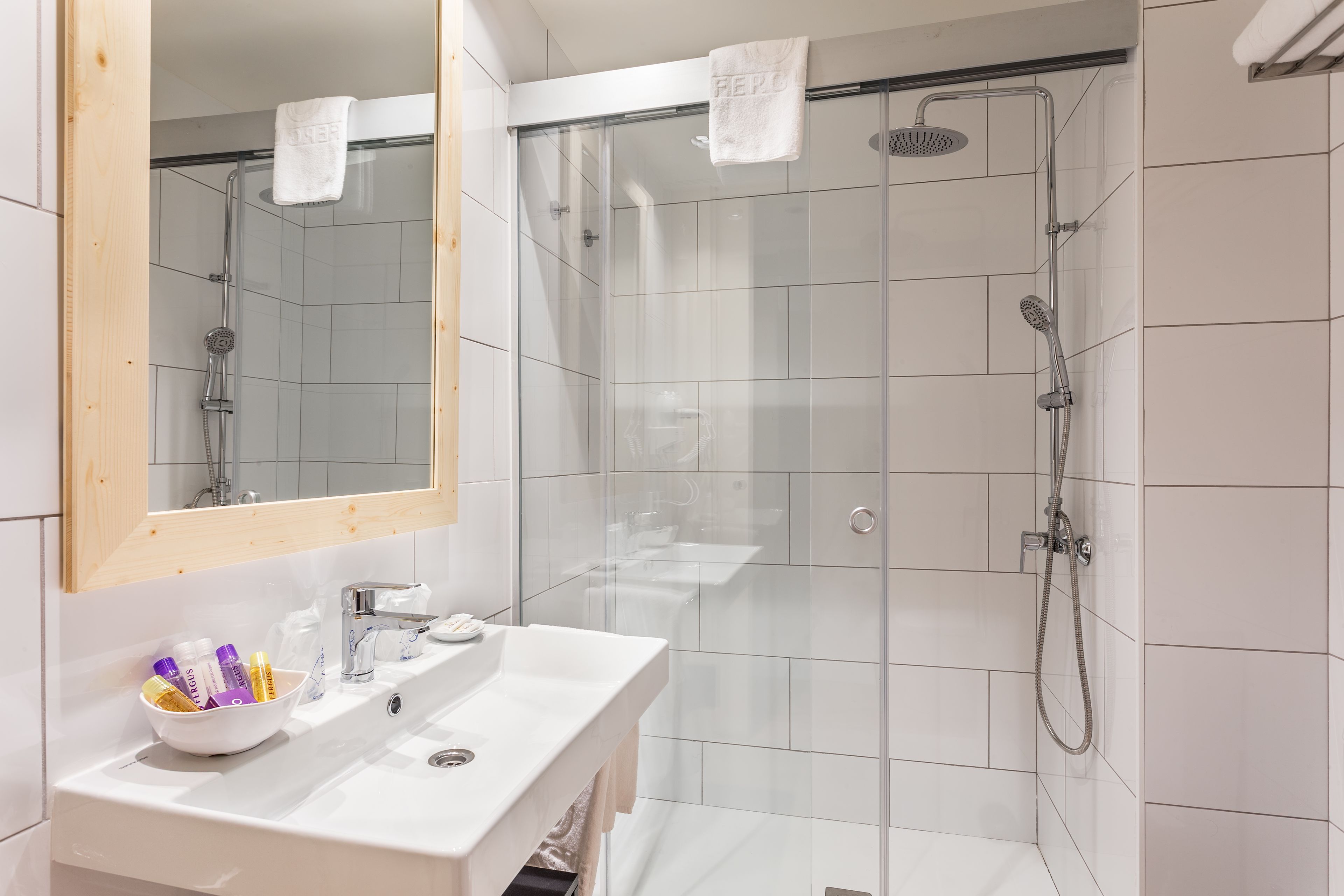 free toiletries, hair dryer, towels