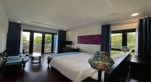 King Room, Pool View and River View with Balcony and Bathtub