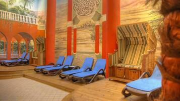 Sauna, steam room, body treatments, hot stone massages