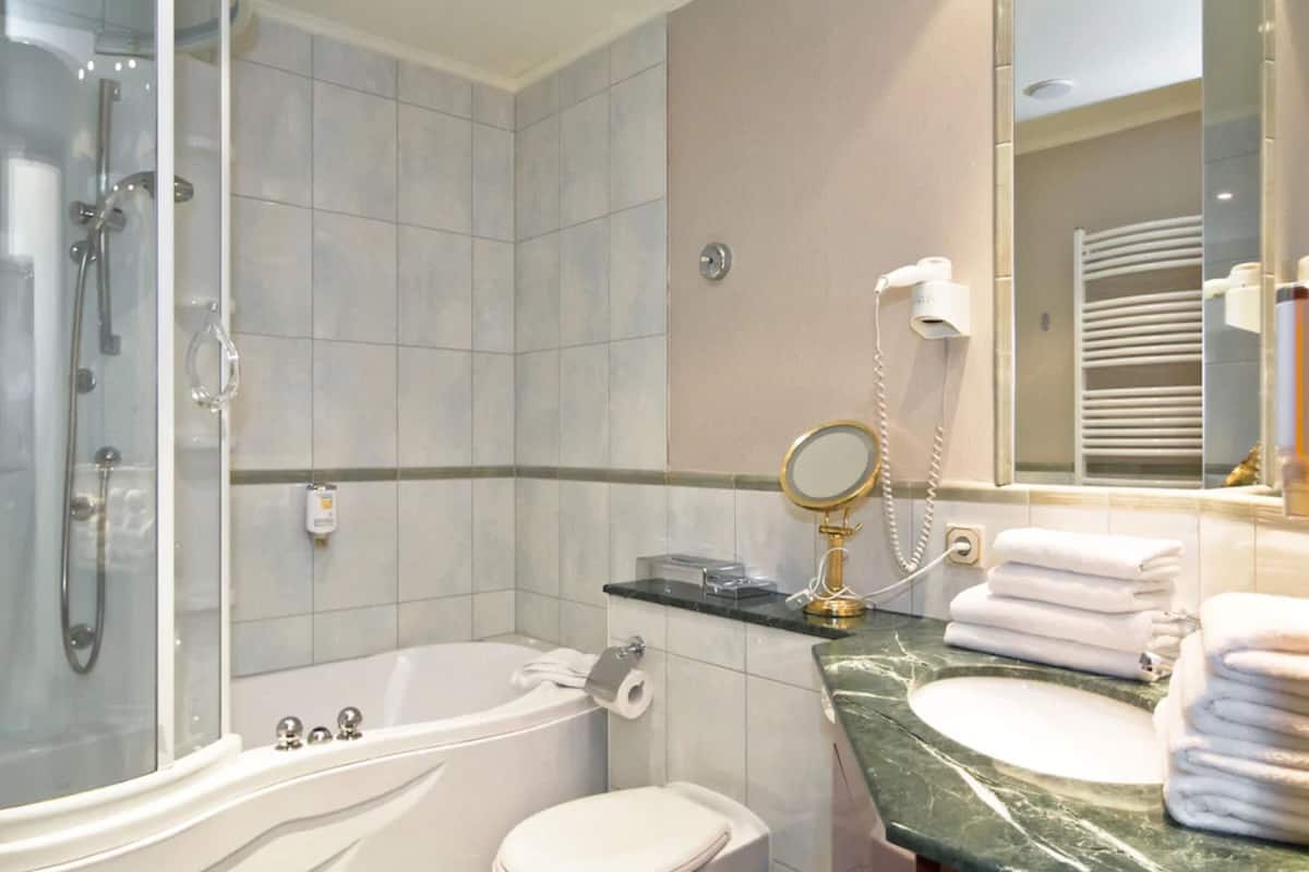 free toiletries, hair dryer, bathrobes, towels