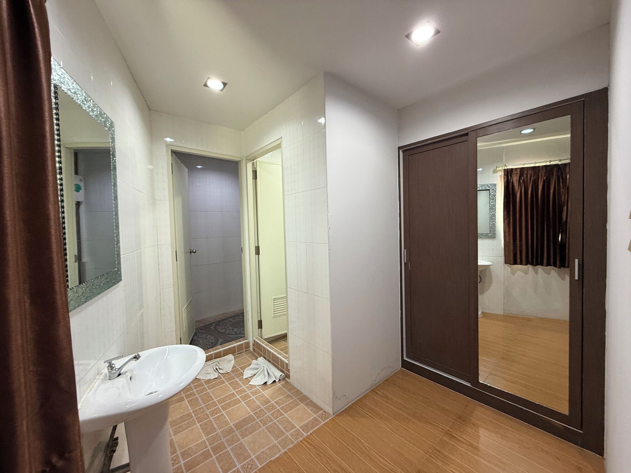 family room | bathroom | shower, free toiletries, hair dryer, towels
