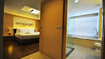 Premium Suite | Bathroom | Separate bathtub and shower, deep-soaking bathtub, hair dryer, slippers
