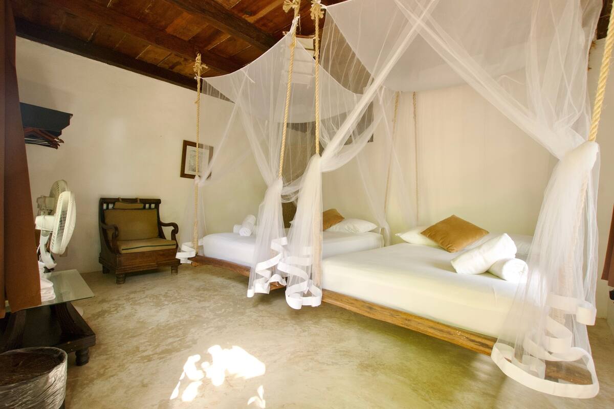 Room, 2 Double Beds, Garden View | WiFi (free), bed sheets
