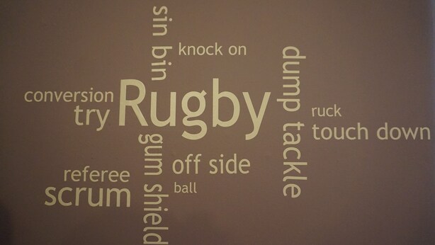 A word cloud with rugby-related terms. - The Boundary Hotel (Leeds)