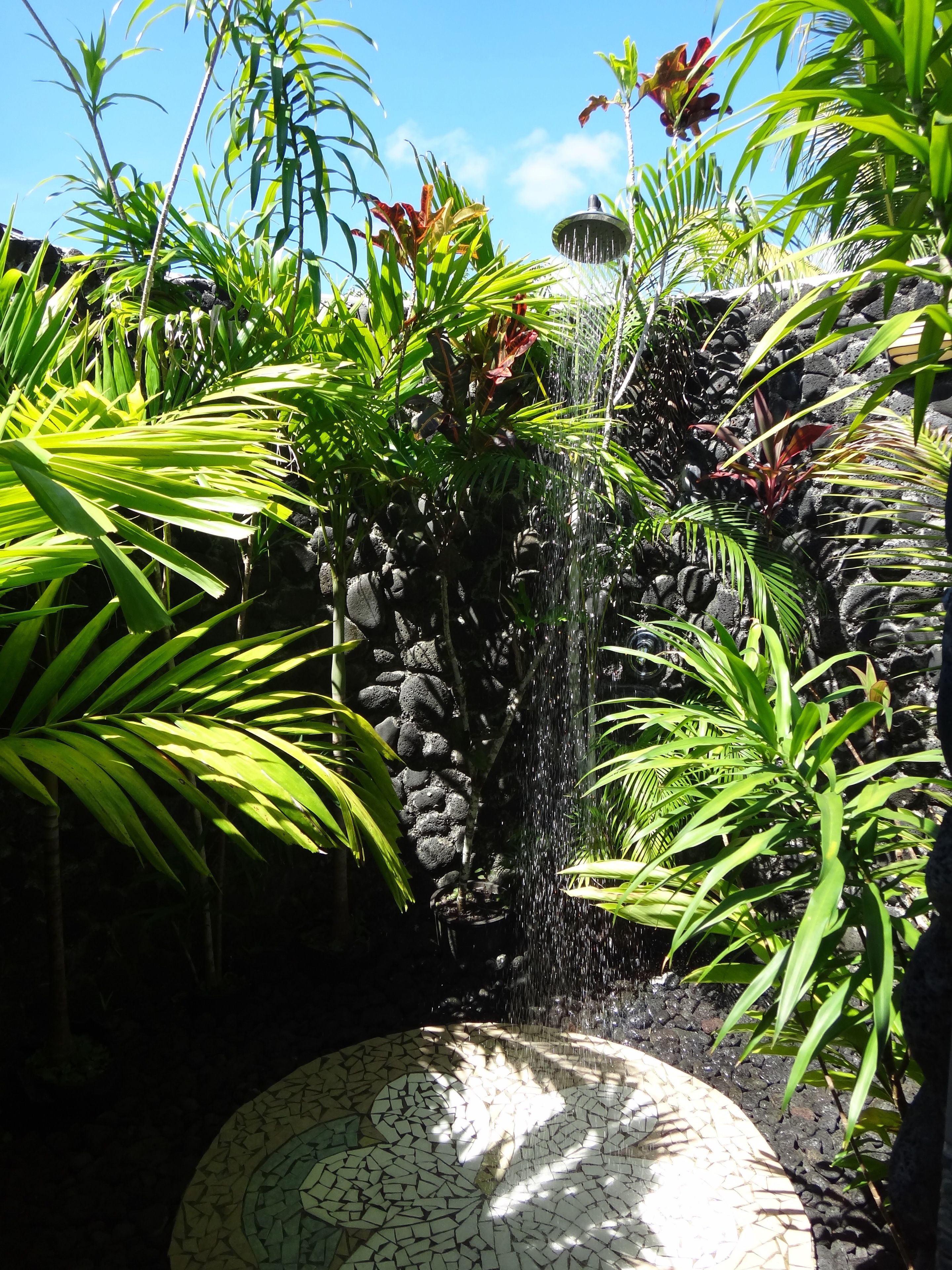 shower, rainfall showerhead, towels