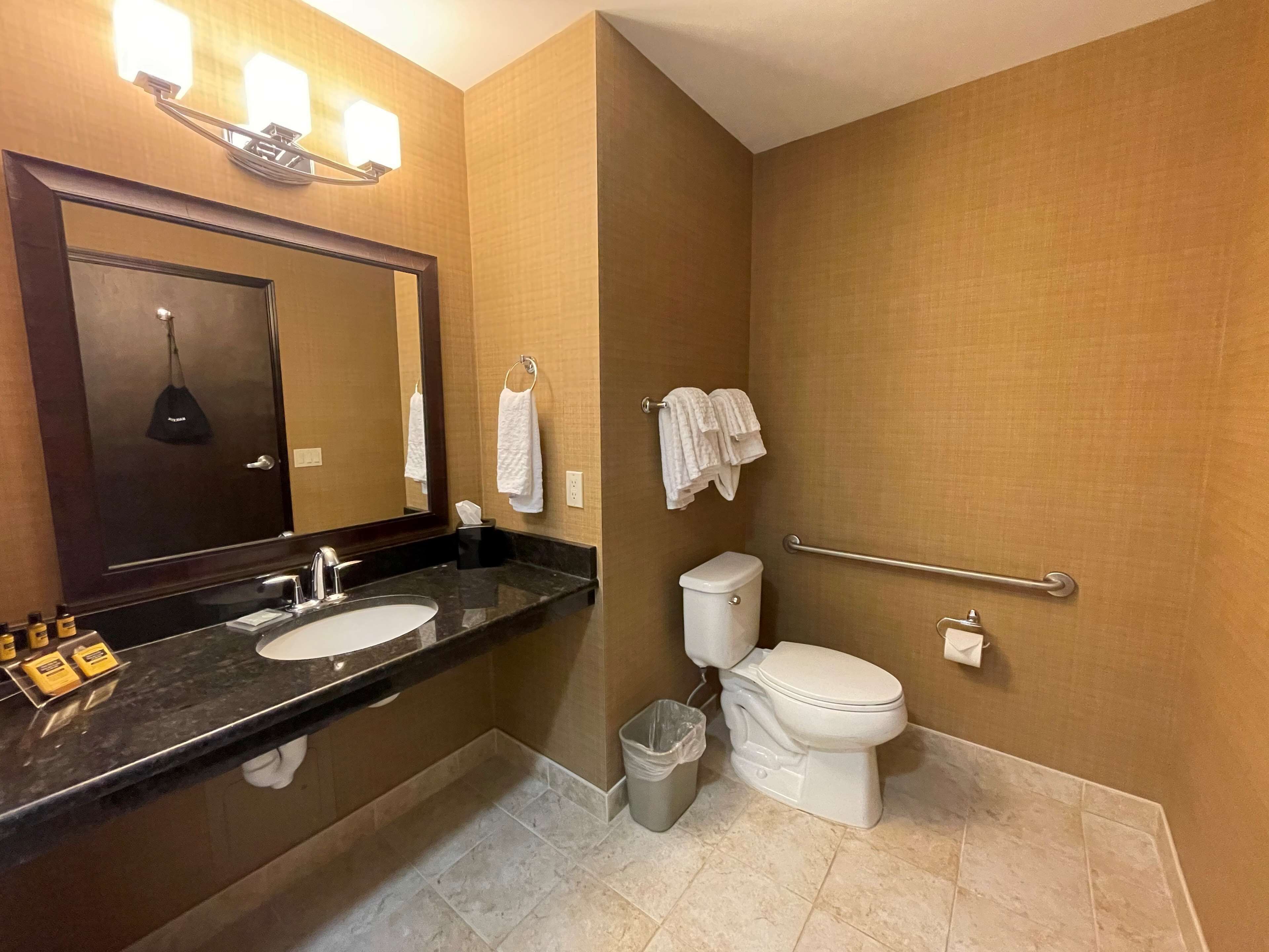 standard room, 1 king bed, accessible, bathtub | bathroom | combined shower/bathtub, free toiletries, hair dryer, towels