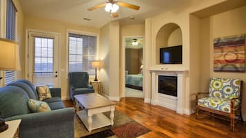 LED TV, fireplace, DVD player