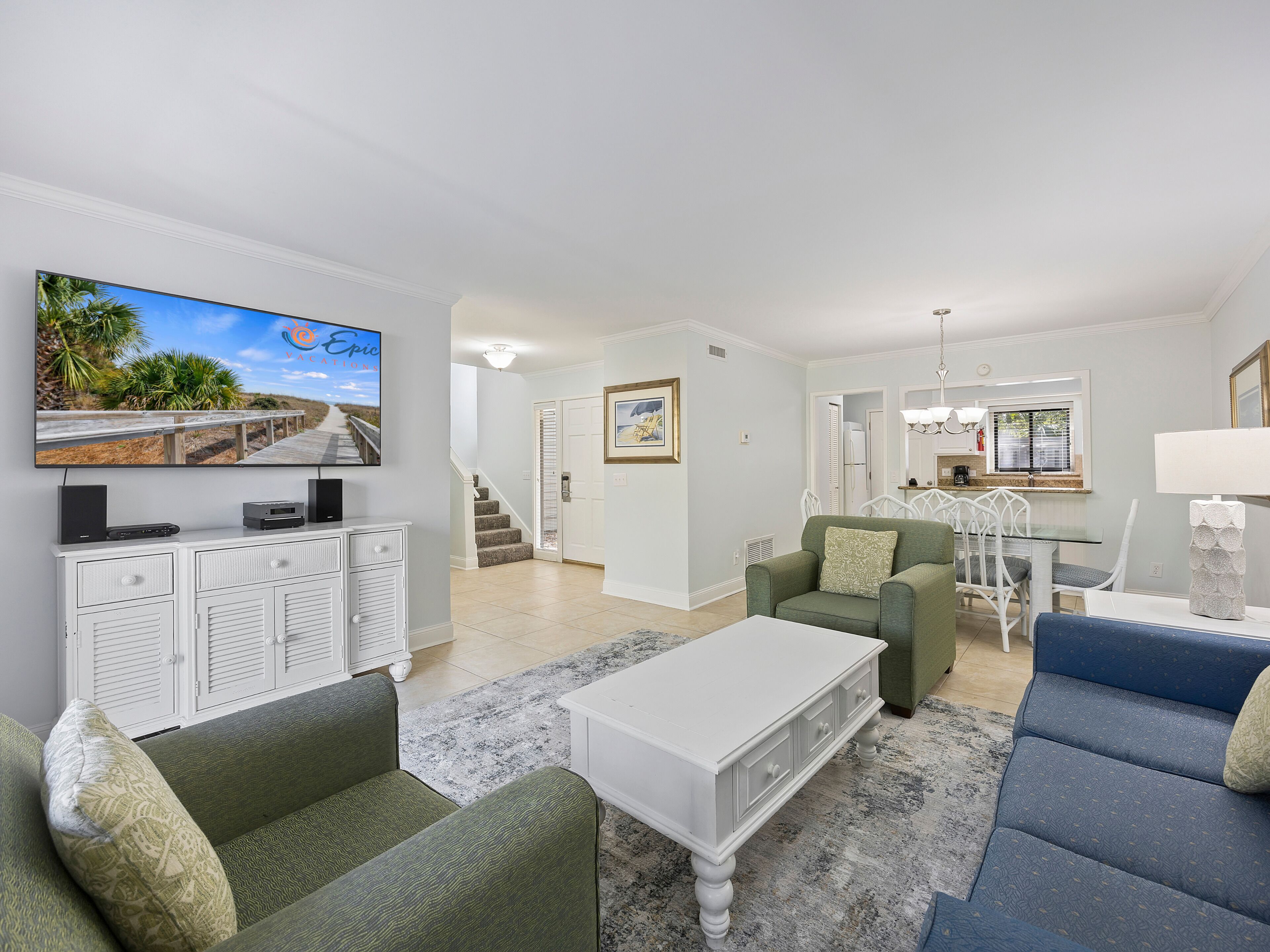 Basic Townhome | Living area | 38-inch TV with cable channels, DVD player