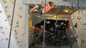 Climbers can challenge themselves on various routes with holds of different shapes and sizes.