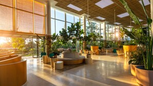 A spacious lobby with a large seating area, large windows, and indoor plants. - Melia Danang Beach Resort (Da Nang)