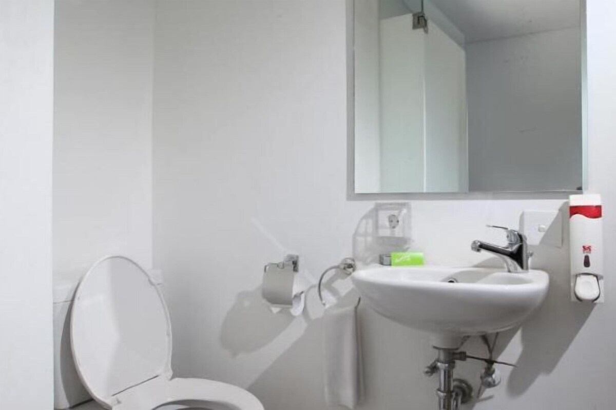 Shower, rainfall showerhead, hair dryer, slippers