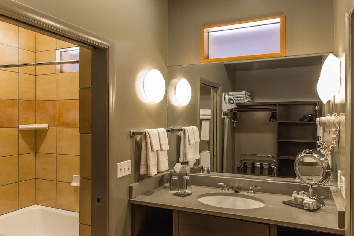 combined shower/bathtub, hair dryer, bidet, towels