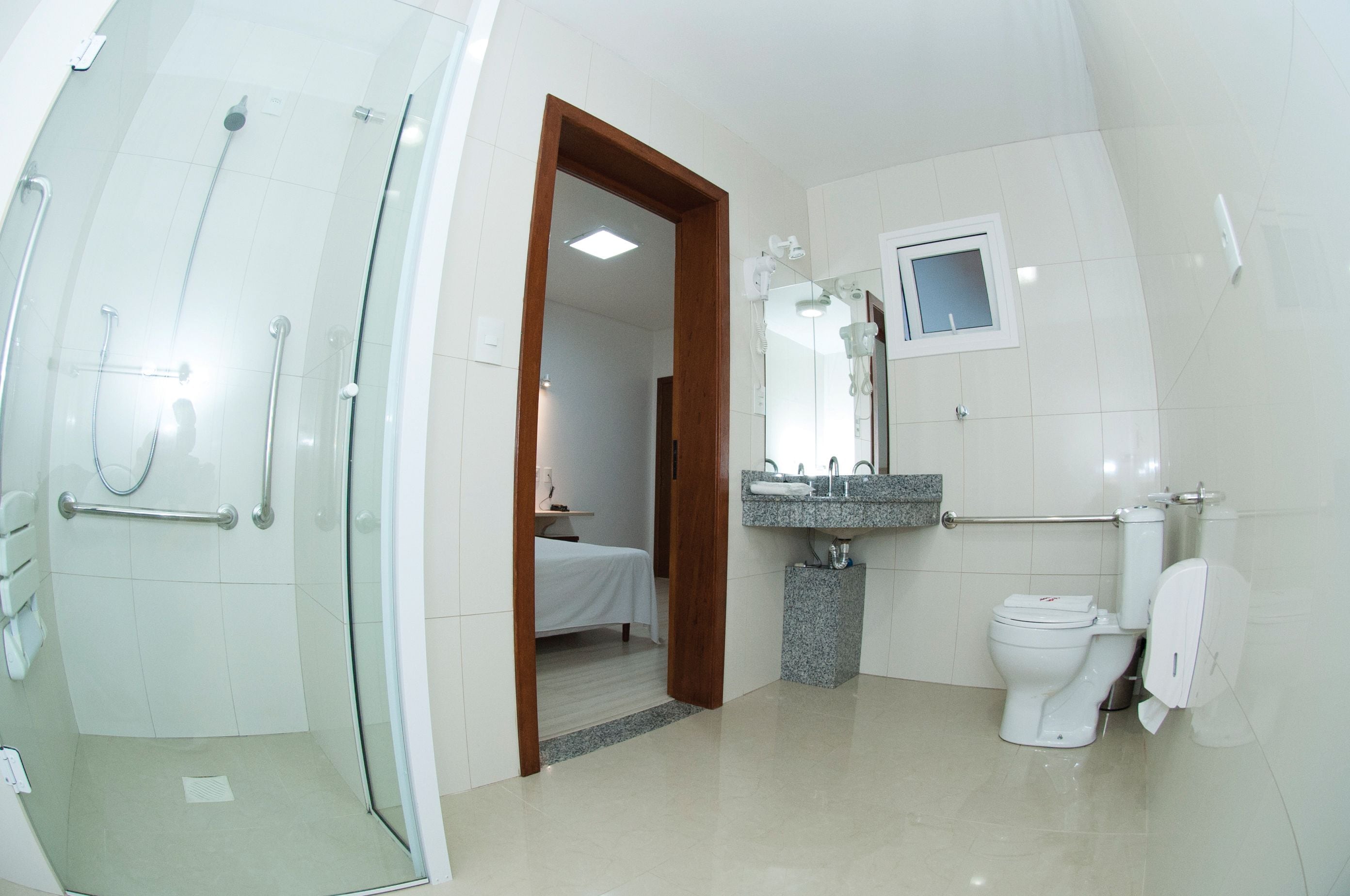 luxury double or twin room | bathroom | shower, hair dryer, towels