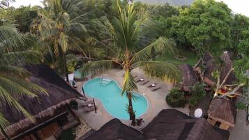 2 outdoor pools, a waterfall pool, pool umbrellas, sun loungers